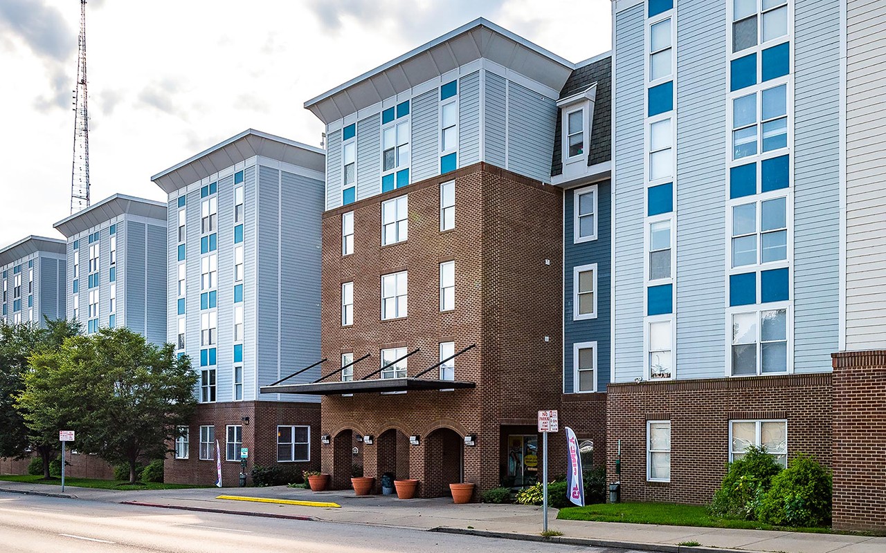 Main entrance of residential apartment complex