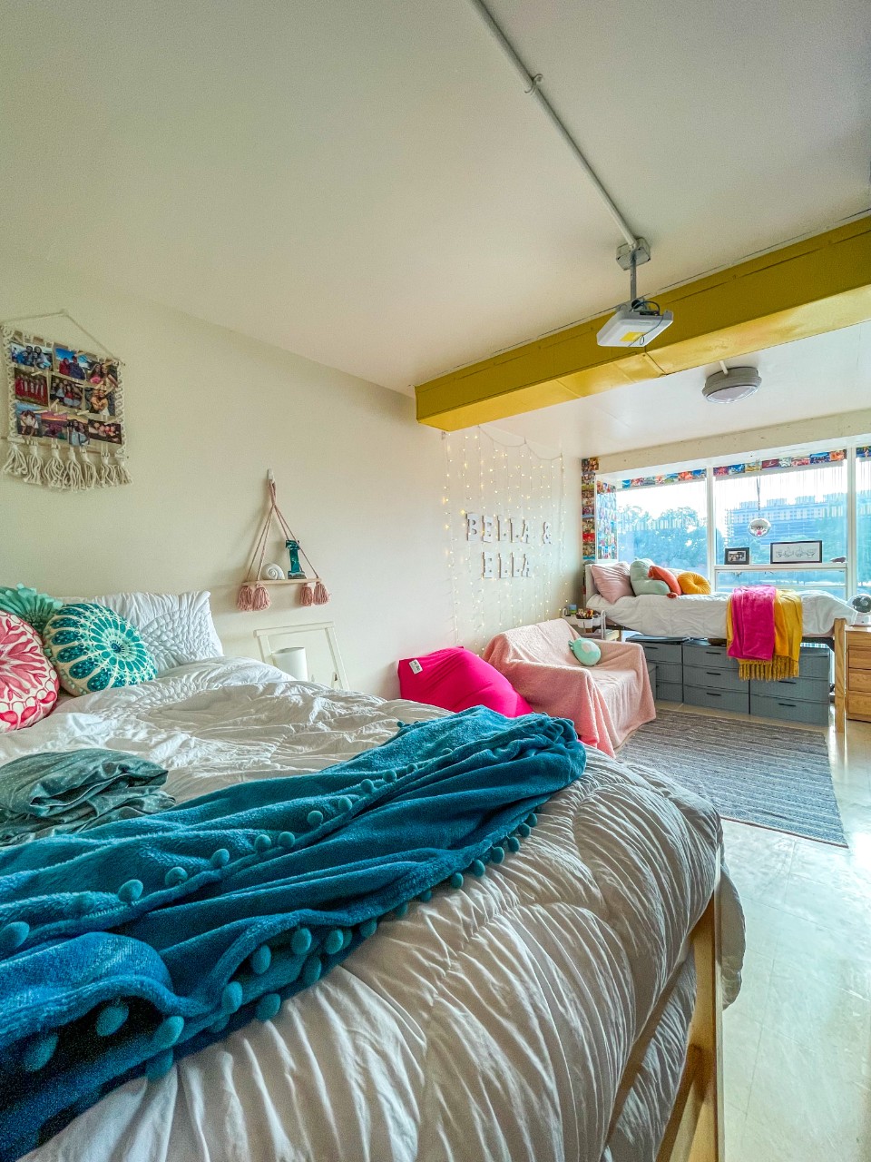 Morgans double room with both beds with colorful linens